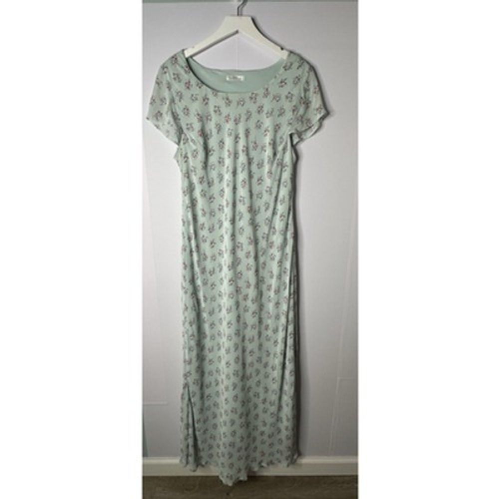 St Michael Marks & Spencer Maxi Dress Womens 14 Aqua Floral Vintage Cottagecore